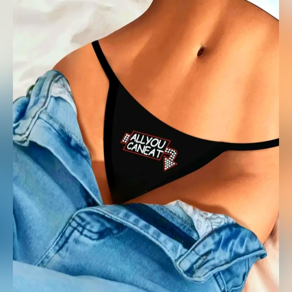 Vibes naughty adult all you can eat graphic blk gold charm thong panty XL NWT